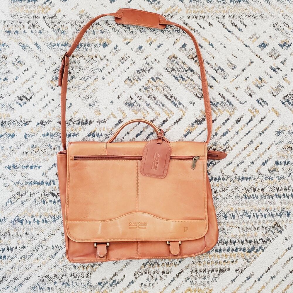 Claire Chase Leather Laptop Bag Vintage Messenger Travel Briefcase Mens Luggage